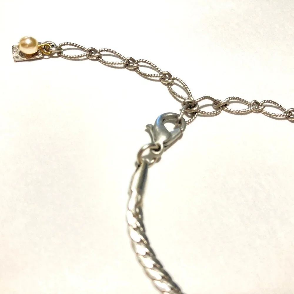 Artisan Mixed Media Necklace with Silver Serpentine Chain and Clasp NWT